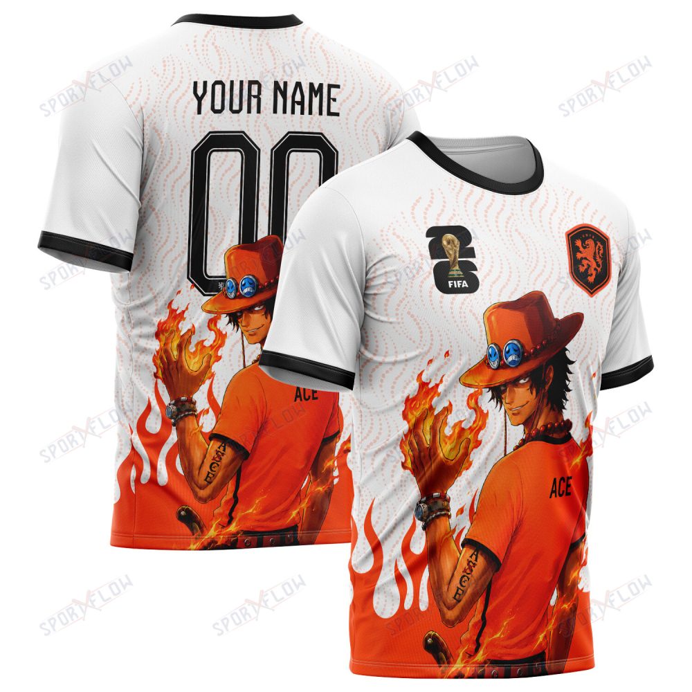 World Cup 2026 Netherlands X Op Portgas D. Ace Fire Graphic All Over Print Jersey Shirt Hoodie