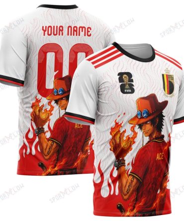 World Cup 2026 Belgium X Op Portgas D. Ace Fire Graphic All Over Print Jersey Shirt Hoodie