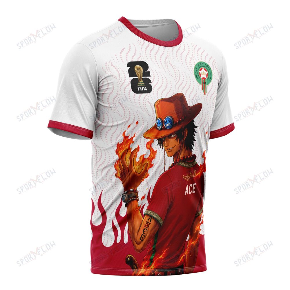World Cup 2026 Morocco X Op Portgas D. Ace Fire Graphic All Over Print Jersey Shirt Hoodie - Image 2
