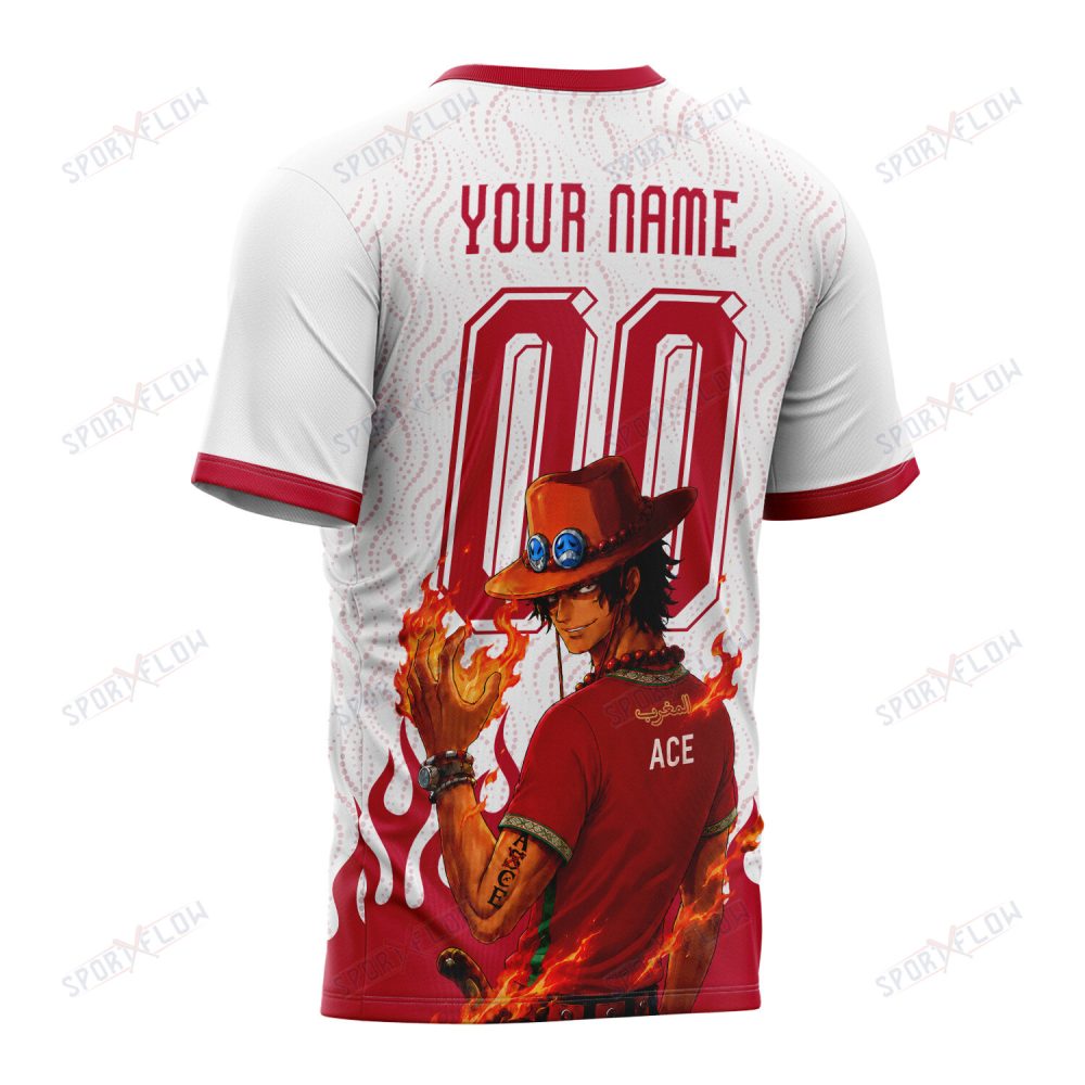 World Cup 2026 Morocco X Op Portgas D. Ace Fire Graphic All Over Print Jersey Shirt Hoodie - Image 3