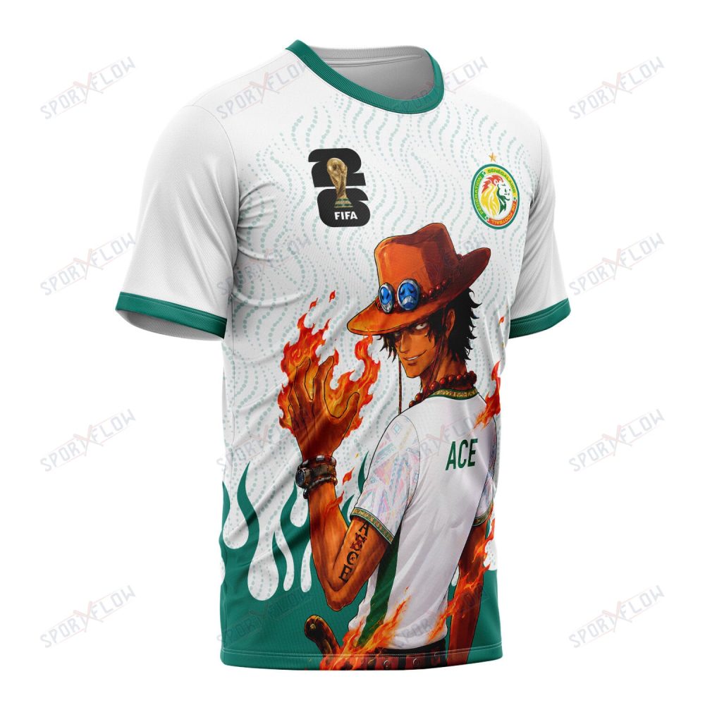 World Cup 2026 Senegal X Op Portgas D. Ace Fire Graphic All Over Print Jersey Shirt Hoodie - Image 2