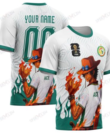 World Cup 2026 Senegal X Op Portgas D. Ace Fire Graphic All Over Print Jersey Shirt Hoodie