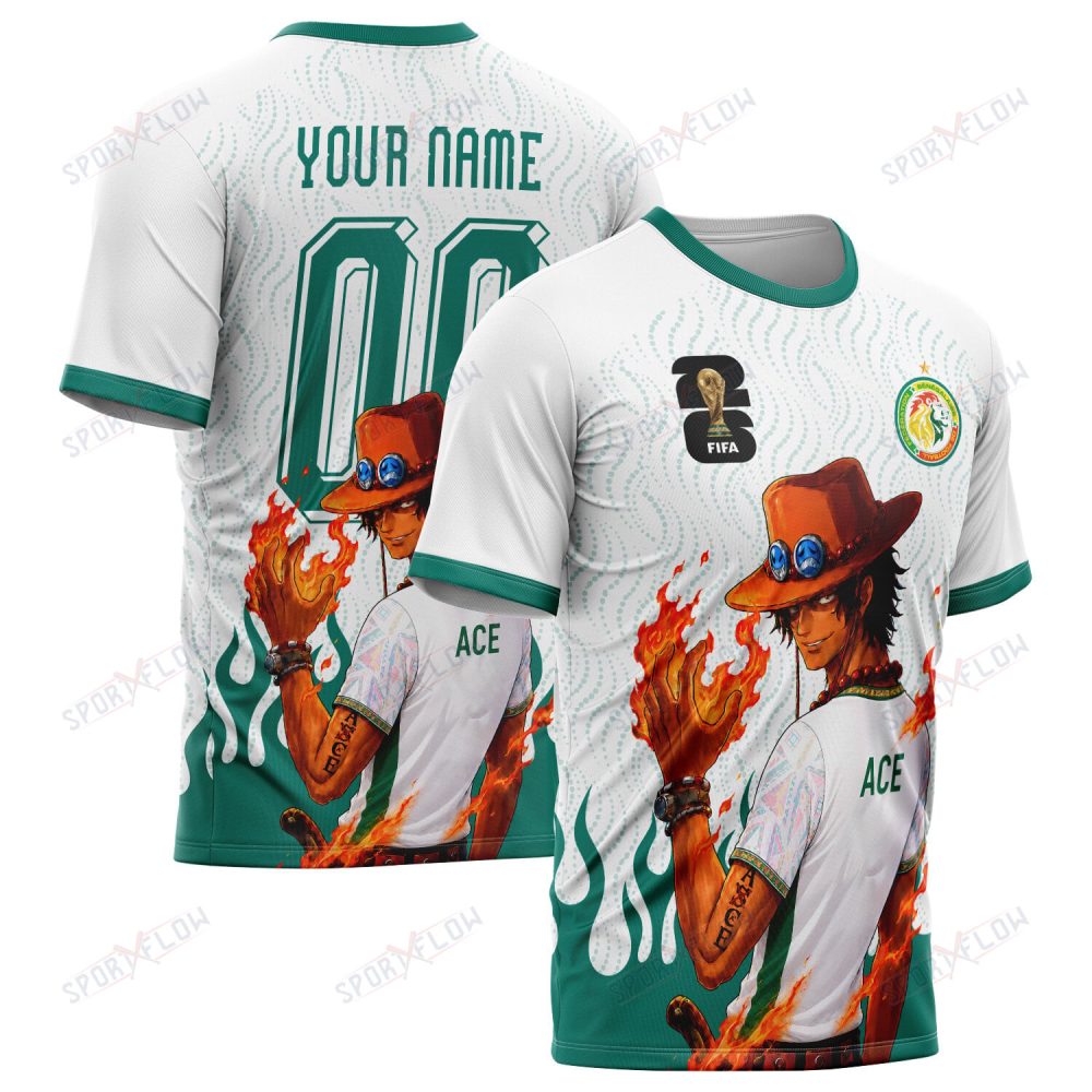 World Cup 2026 Senegal X Op Portgas D. Ace Fire Graphic All Over Print Jersey Shirt Hoodie