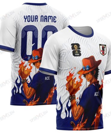 World Cup 2026 Japan X Op Portgas D. Ace Fire Graphic All Over Print Jersey Shirt Hoodie
