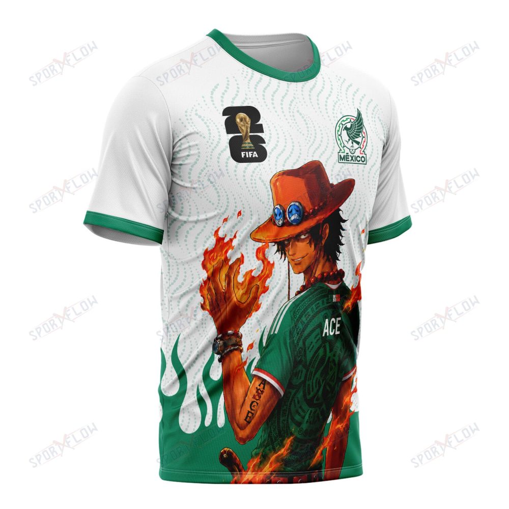 World Cup 2026 Mexico X Op Portgas D. Ace Fire Graphic All Over Print Jersey Shirt Hoodie - Image 2