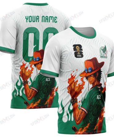 World Cup 2026 Mexico X Op Portgas D. Ace Fire Graphic All Over Print Jersey Shirt Hoodie
