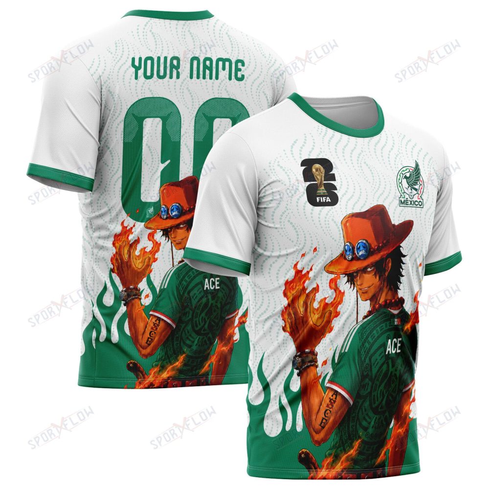 World Cup 2026 Mexico X Op Portgas D. Ace Fire Graphic All Over Print Jersey Shirt Hoodie