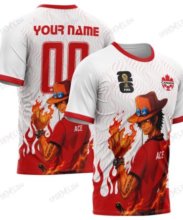 World Cup 2026 Canada X Op Portgas D. Ace Fire Graphic All Over Print Jersey Shirt Hoodie