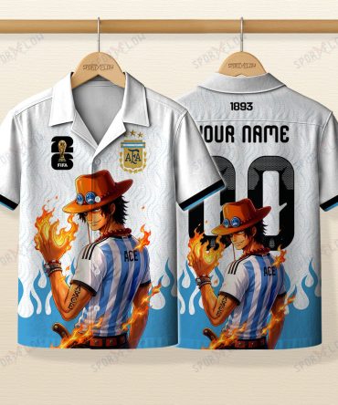 World Cup 2026 Argentina X Op Portgas D. Ace Fire Graphic Hawaiian Shirt