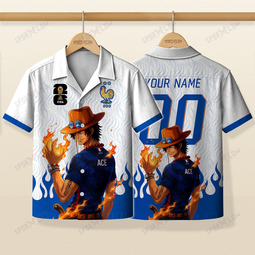 World Cup 2026 France X Op Portgas D. Ace Fire Graphic Hawaiian Shirt