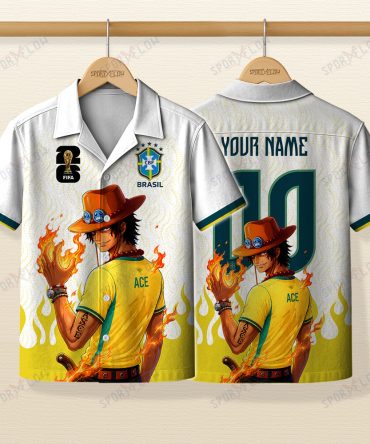 World Cup 2026 Brazil X Op Portgas D. Ace Fire Graphic Hawaiian Shirt