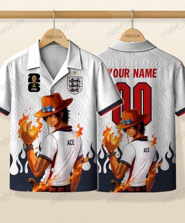 World Cup 2026 England X Op Portgas D. Ace Fire Graphic Hawaiian Shirt