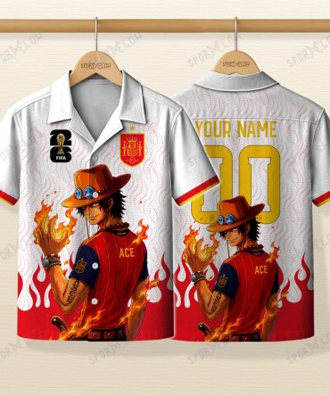 World Cup 2026 Spain X Op Portgas D. Ace Fire Graphic Hawaiian Shirt