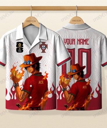 World Cup 2026 Portugal X Op Portgas D. Ace Fire Graphic Hawaiian Shirt