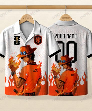World Cup 2026 Netherlands X Op Portgas D. Ace Fire Graphic Hawaiian Shirt