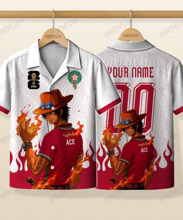 World Cup 2026 Morocco X Op Portgas D. Ace Fire Graphic Hawaiian Shirt