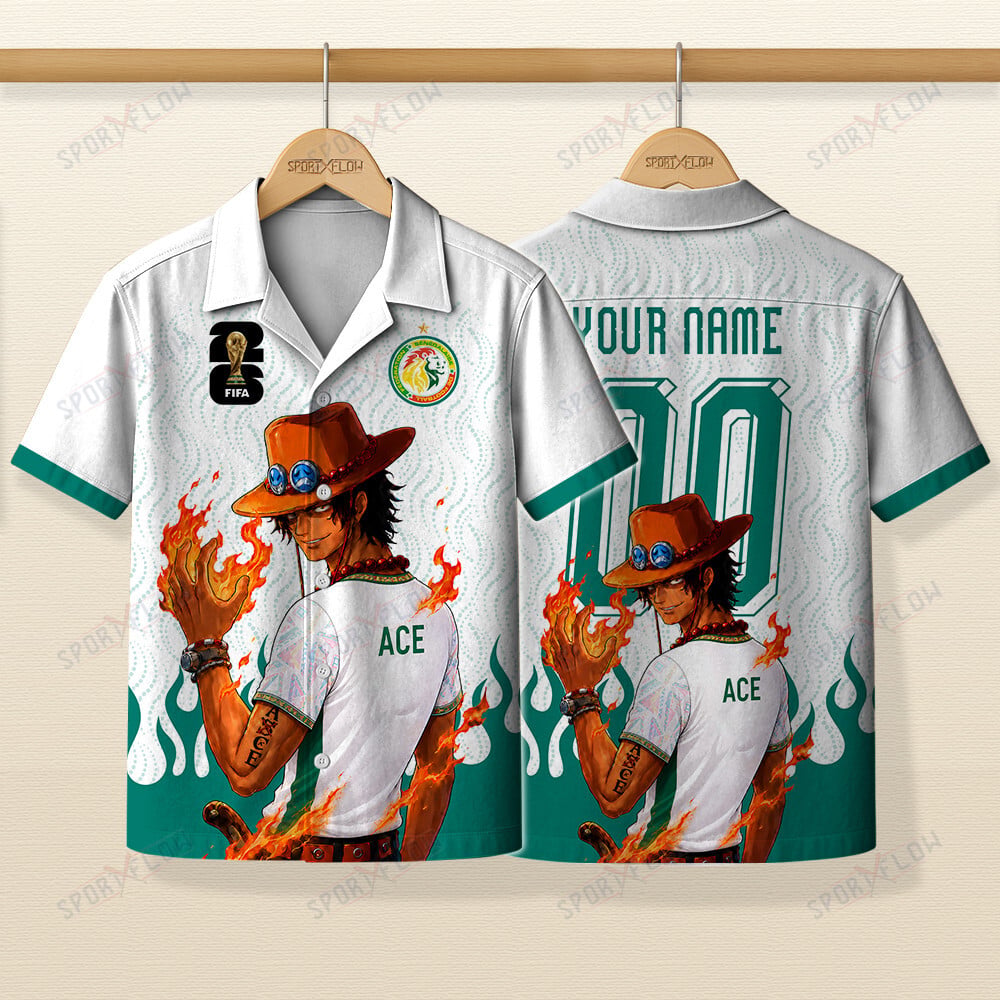 World Cup 2026 Senegal X Op Portgas D. Ace Fire Graphic Hawaiian Shirt