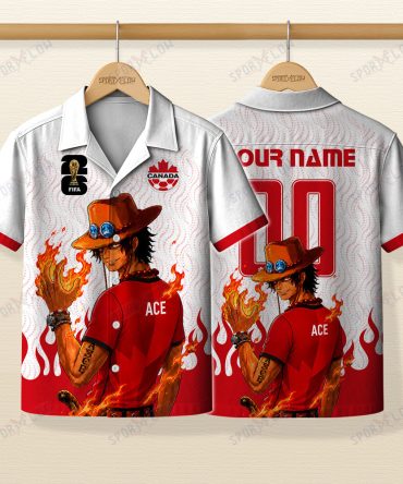 World Cup 2026 Canada X Op Portgas D. Ace Fire Graphic Hawaiian Shirt