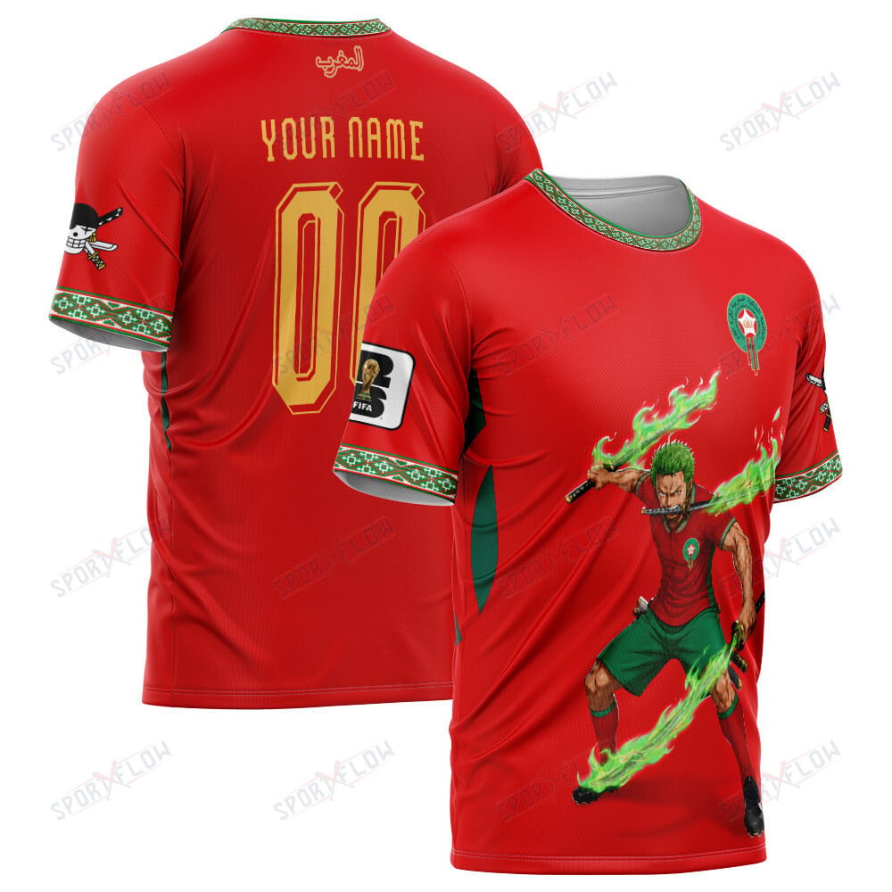 World Cup 2026 Morocco X Op Zoro Sword Haki Attack All Over Print Jersey Shirt Hoodie
