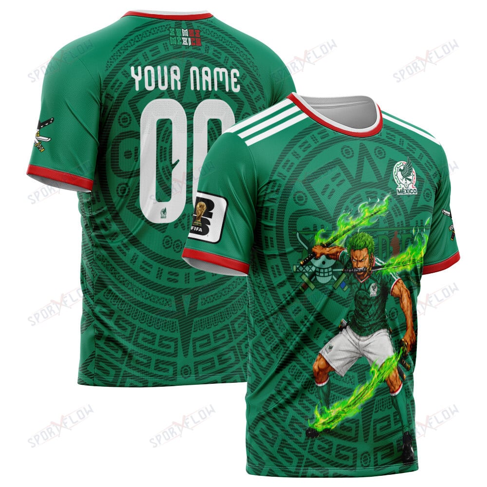 World Cup 2026 Mexico X Op Zoro Sword Haki Attack All Over Print Jersey Shirt Hoodie