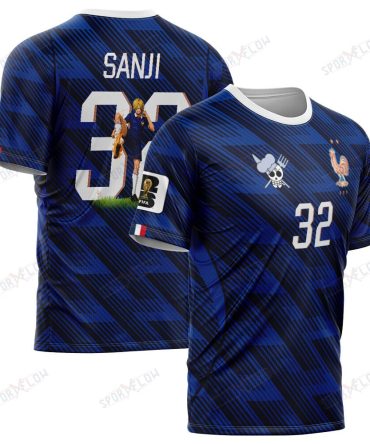 World Cup 2026 France X Op Sanji Fire Kick All Over Print Jersey Shirt Hoodie