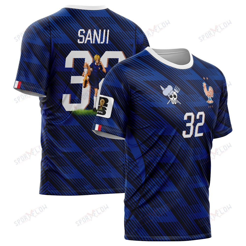 World Cup 2026 France X Op Sanji Fire Kick All Over Print Jersey Shirt Hoodie