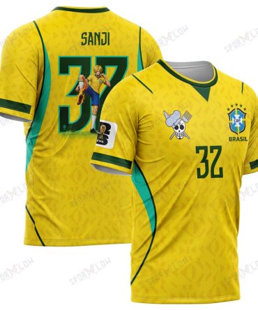 World Cup 2026 Brazil X Op Sanji Fire Kick All Over Print Jersey Shirt Hoodie