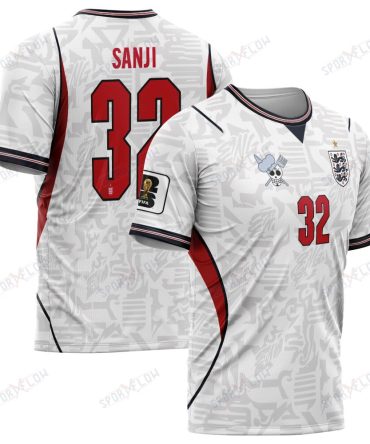 World Cup 2026 England X Op Sanji Fire Kick All Over Print Jersey Shirt Hoodie
