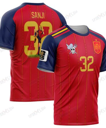 World Cup 2026 Spain X Op Sanji Fire Kick All Over Print Jersey Shirt Hoodie