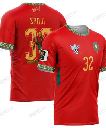 World Cup 2026 Morocco X Op Sanji Fire Kick All Over Print Jersey Shirt Hoodie