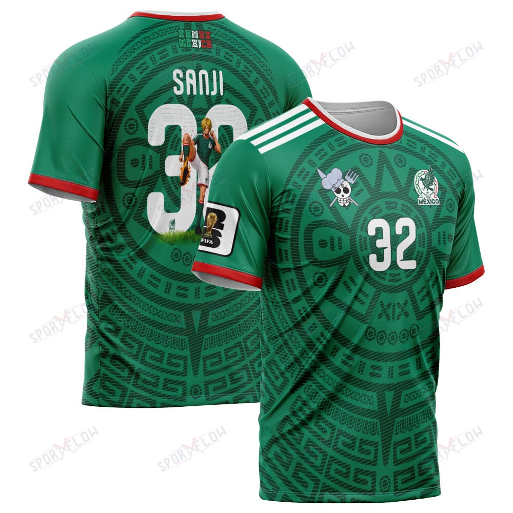 World Cup 2026 Mexico X Op Sanji Fire Kick All Over Print Jersey Shirt Hoodie