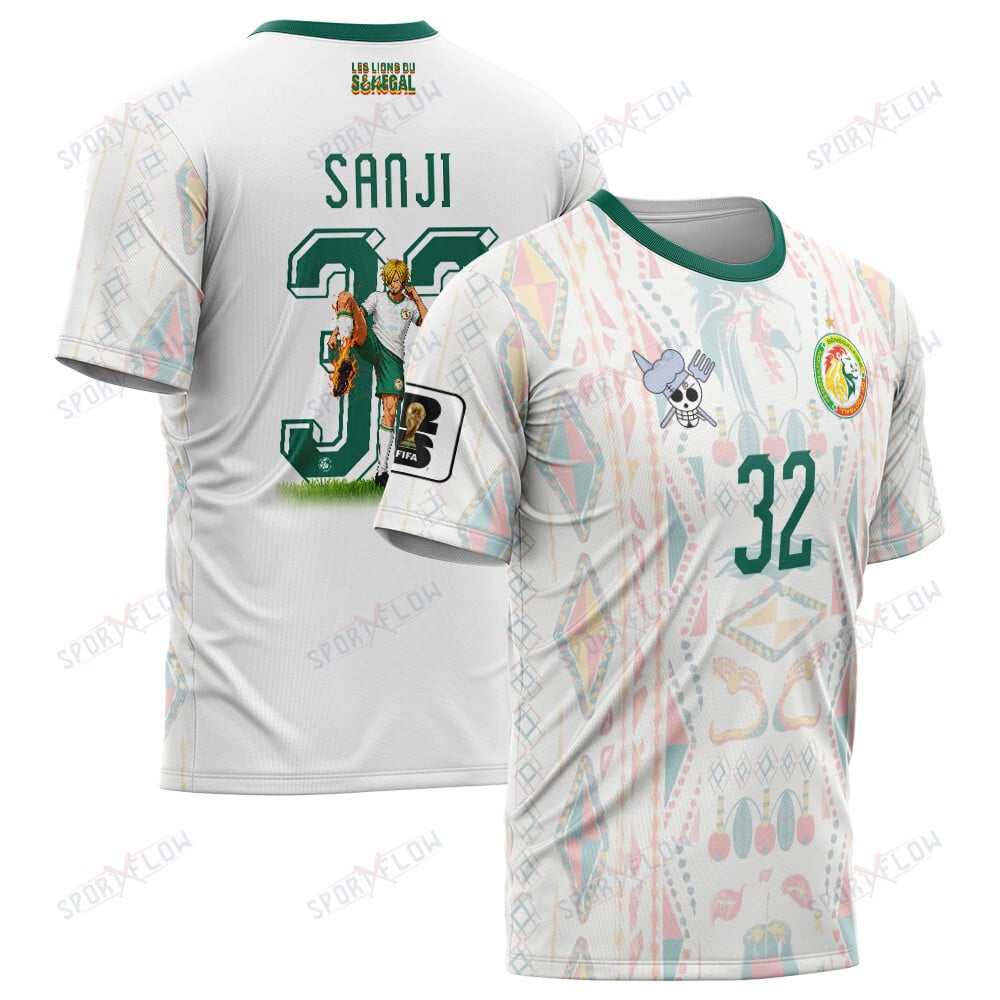 World Cup 2026 Senegal X Op Sanji Fire Kick All Over Print Jersey Shirt Hoodie