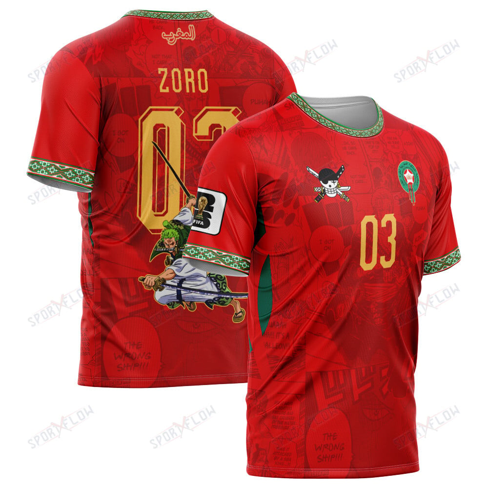 World Cup 2026 Morocco X Op Zoro Demon Slash All Over Print Jersey Shirt Hoodie