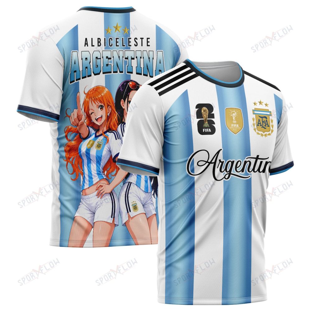 World Cup 2026 Argentina X Op Nami Robin Albiceleste All Over Print Jersey Shirt Hoodie