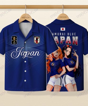 World Cup 2026 Japan X Op Nami Robin Samurai Blue Hawaiian Shirt