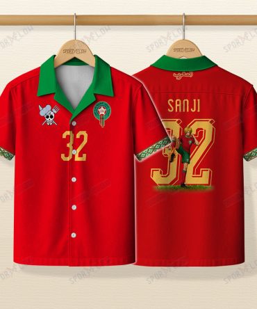 World Cup 2026 Morocco X Op Sanji Fire Kick Hawaiian Shirt