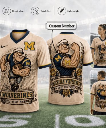 Michigan Wolverines , Premium Ncaa Popeye Vintage Tattoo 3D T-Shirt Bk