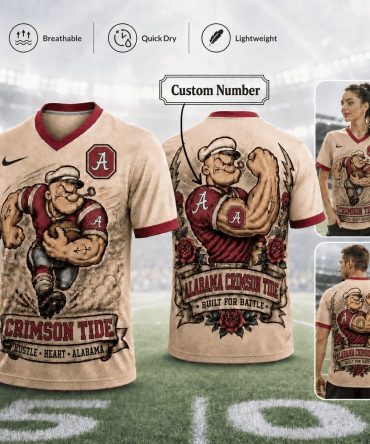 Alabama Crimson Tide , Premium Ncaa Popeye Vintage Tattoo 3D T-Shirt Bk