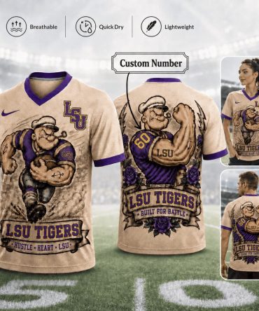 Lsu Tigers , Premium Ncaa Popeye Vintage Tattoo 3D T-Shirt Bk