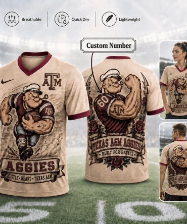 Texas A&M Aggies , Premium Ncaa Popeye Vintage Tattoo 3D T-Shirt Bk