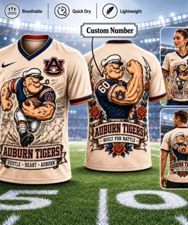 Auburn Tigers , Premium Ncaa Popeye Vintage Tattoo 3D T-Shirt Bk