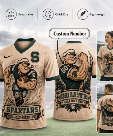 Michigan State Spartans , Premium Ncaa Popeye Vintage Tattoo 3D T-Shirt Bk