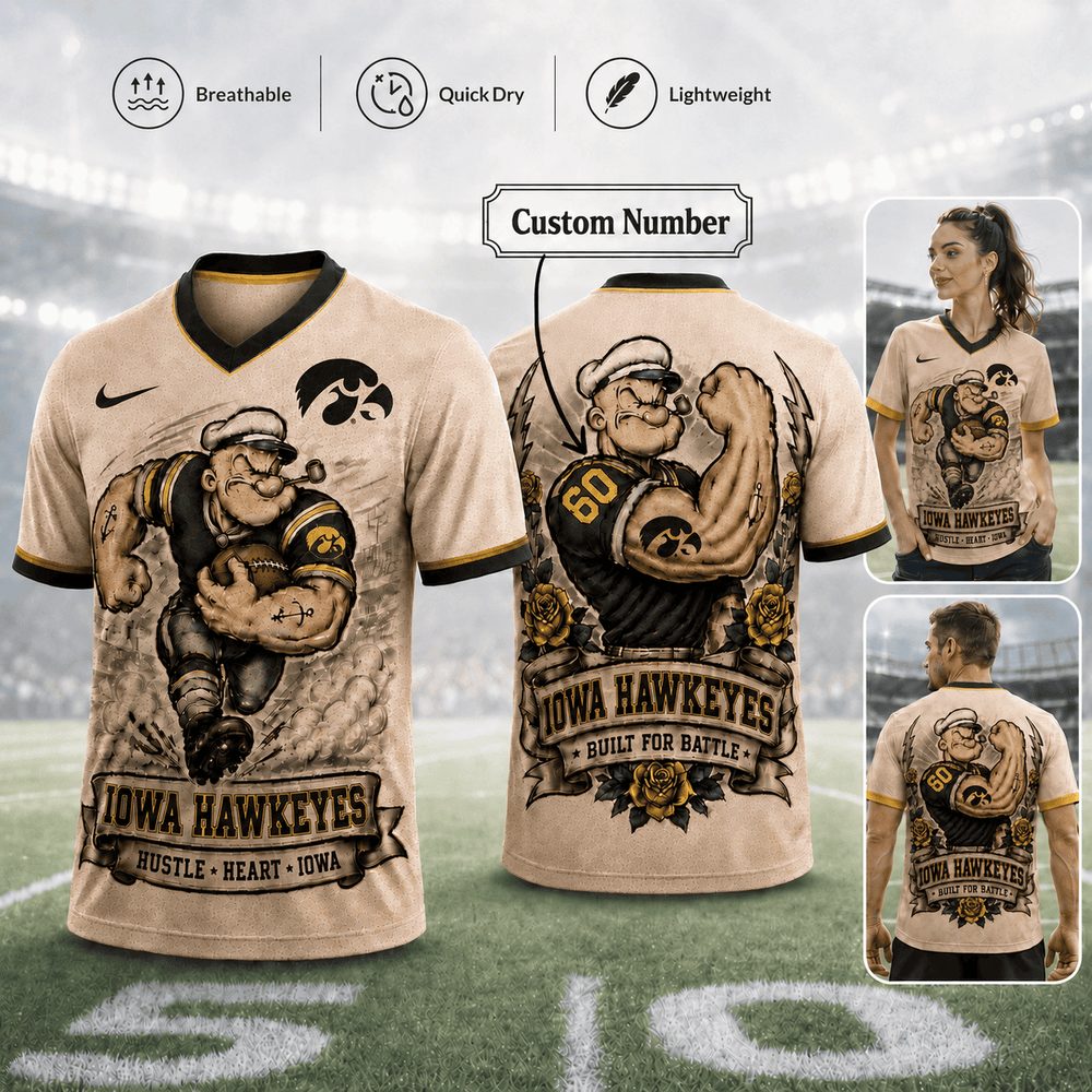 Lowa Hawkeyes , Premium Ncaa Popeye Vintage Tattoo 3D T-Shirt Bk