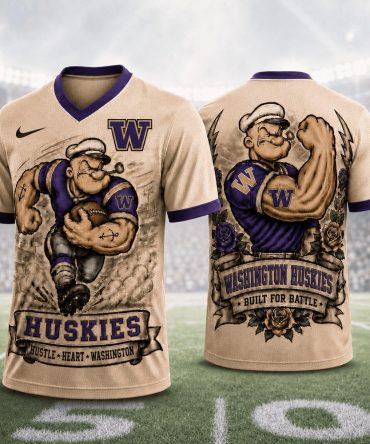 Washington Huskies , Premium Ncaa Popeye Vintage Tattoo 3D T-Shirt Bk