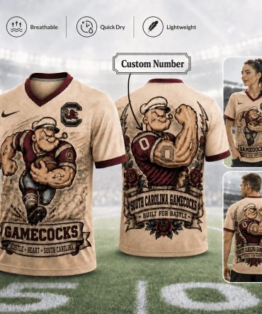 South Carolina Gamecocks , Premium Ncaa Popeye Vintage Tattoo 3D T-Shirt Bk