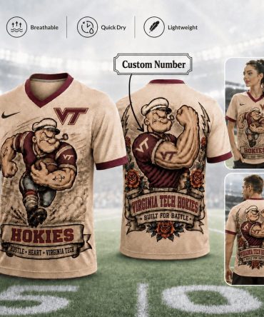 Virginia Tech Hokies , Premium Ncaa Popeye Vintage Tattoo 3D T-Shirt Bk