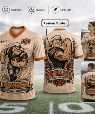 Oklahoma State Cowboys , Premium Ncaa Popeye Vintage Tattoo 3D T-Shirt Bk