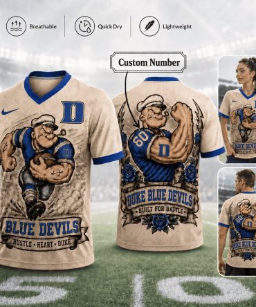 Duke Blue Devils , Premium Ncaa Popeye Vintage Tattoo 3D T-Shirt Bk