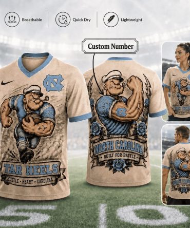 North Carolina Tar Heels , Premium Ncaa Popeye Vintage Tattoo 3D T-Shirt Bk