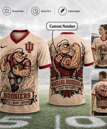 Indiana Hoosiers , Premium Ncaa Popeye Vintage Tattoo 3D T-Shirt Bk